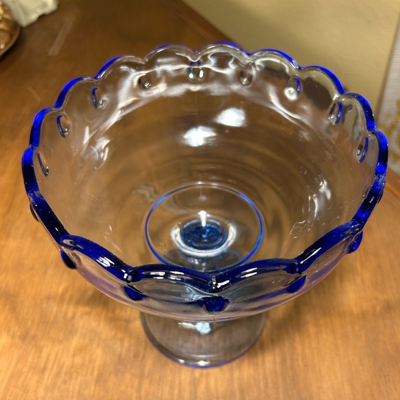 Vintage Indiana Glass Ice Blue Clear Glass Pedestal Fruit Bowl Compote - Picture 3 of 7